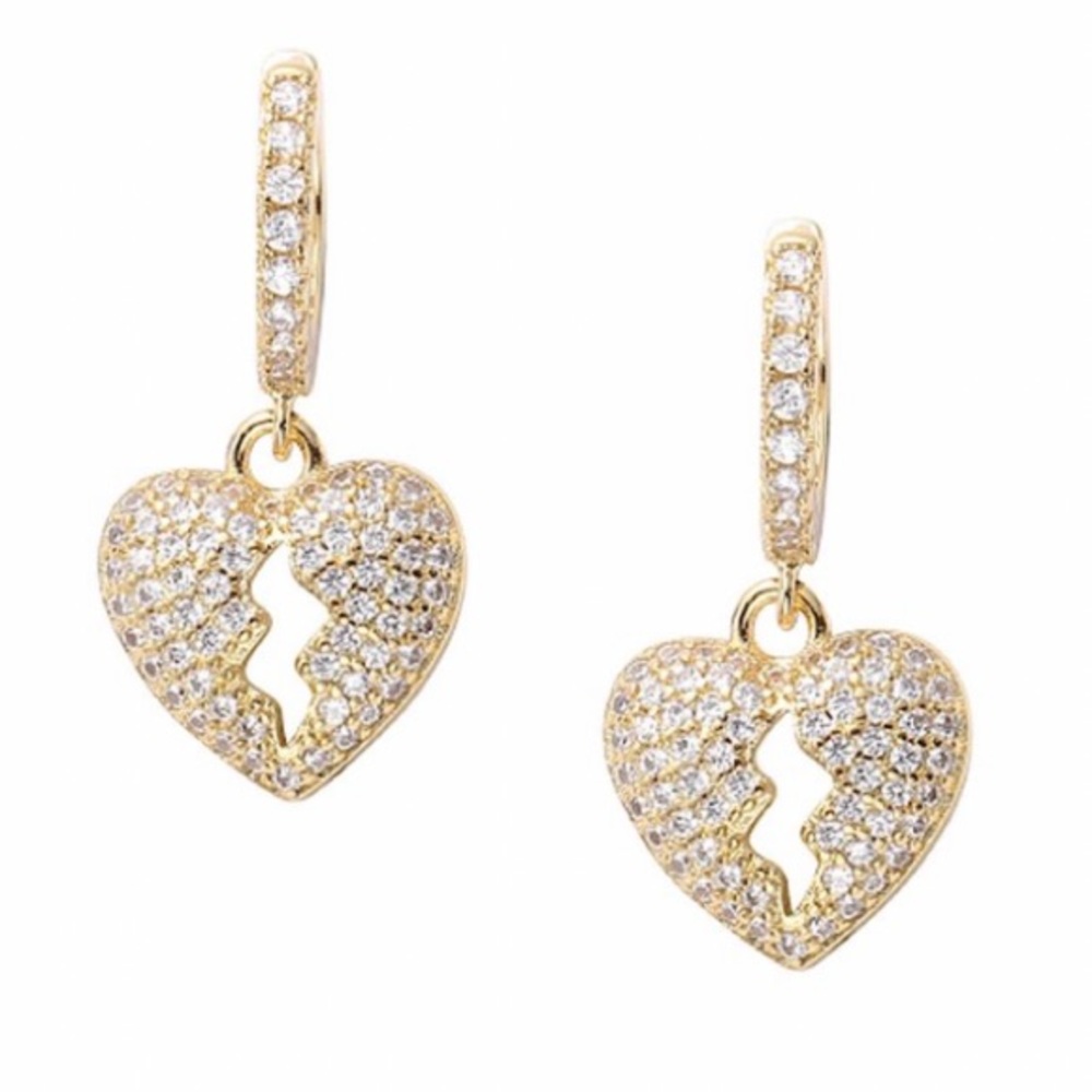 Men’s iced out broken heart dangle hoop hip hop earrings